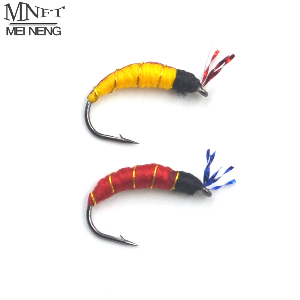 MNFT 10Pcs Yellow and Red Nymph Pupae Fly Fishing Trout Flies Lures Zebra Copper Wire Tied Artificial Lure Baits