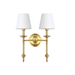 American Style 2 Arms Copper Wall Lamp E14 6W Led Light Traditional Bedroom Corridor Livingroom Teahouse Art Decorate Light