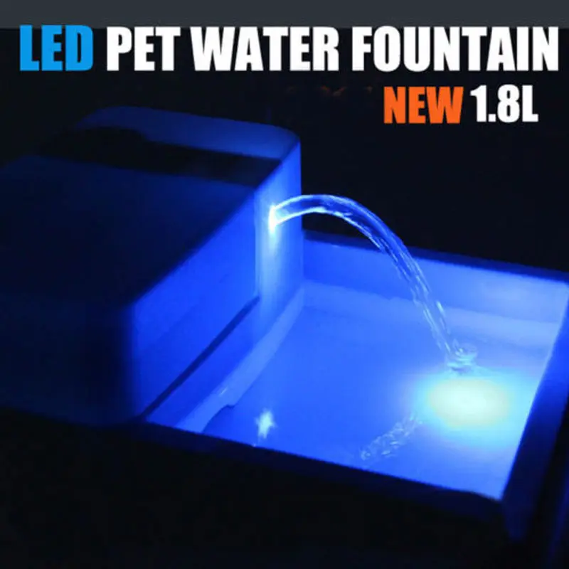 1.8L Automatic LED Pet Fountain Water Cat Dog Bowl Drinking Dish Filter Pet Drinker