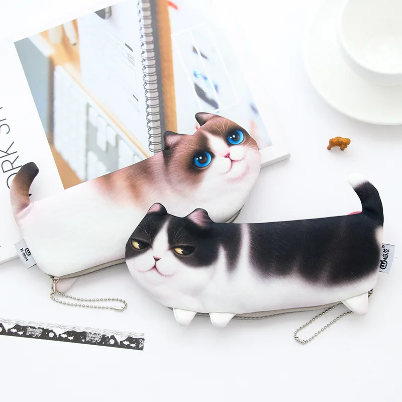 2018 NEW Kawaii Novelty Simulation Cartoon 3D Cat Pencil Case Soft cloth School Stationery Pen Bag Gift for Girl Boy Student