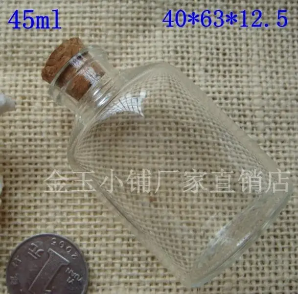 

Capacity 45ml (4*6.3*12.5cm) 50pcs/lot transparent cute glass vials with wood plug,glass bottle Glass Bottles with cork