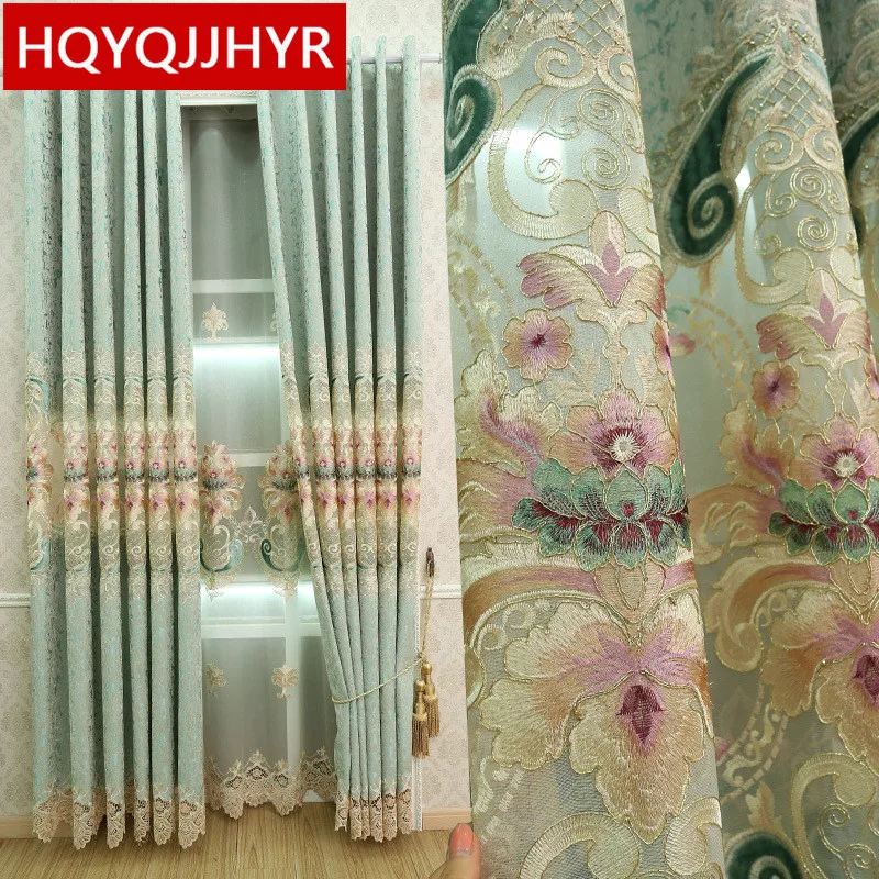 European Luxury Villa Embroidered Blackout Curtains for Living Room, Royal Royal Curtain for Bedroom Window, Kitchen