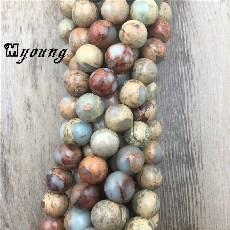 

Round Smooth Snakeskin Gem Stone Beads,Sea Sediment Jaspers Drilled Loose Beads For Necklace or Bracelet Making MY0488