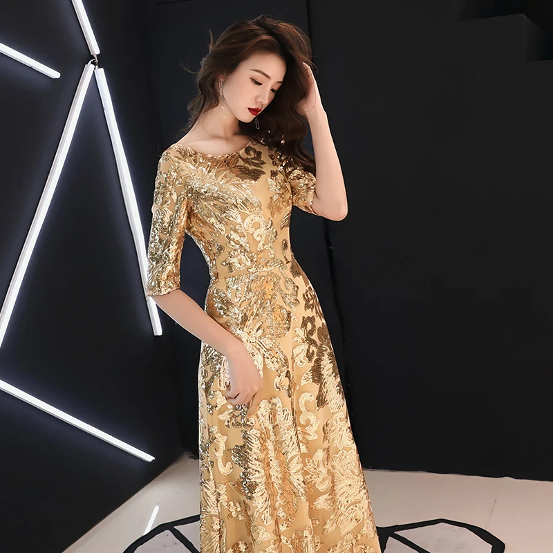 weiyin Gold Evening Dresses 2023 Elegant Sequined Evening Gowns Long Formal Evening Dress Styles Women Prom Party Dresses WY1357