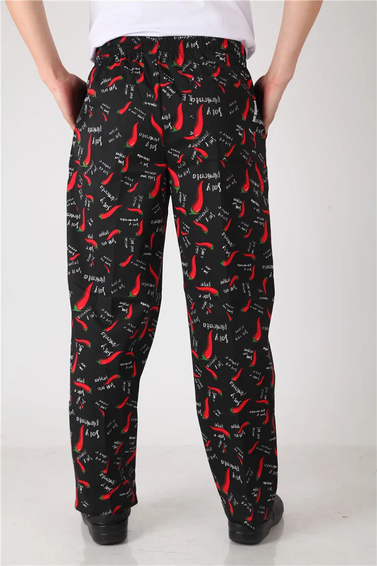 New Red Spicy Chef Pants Fashion Polyester Cotton Long Unisex Size Tight Pine Band Kitchen Trouser men red chef  pants