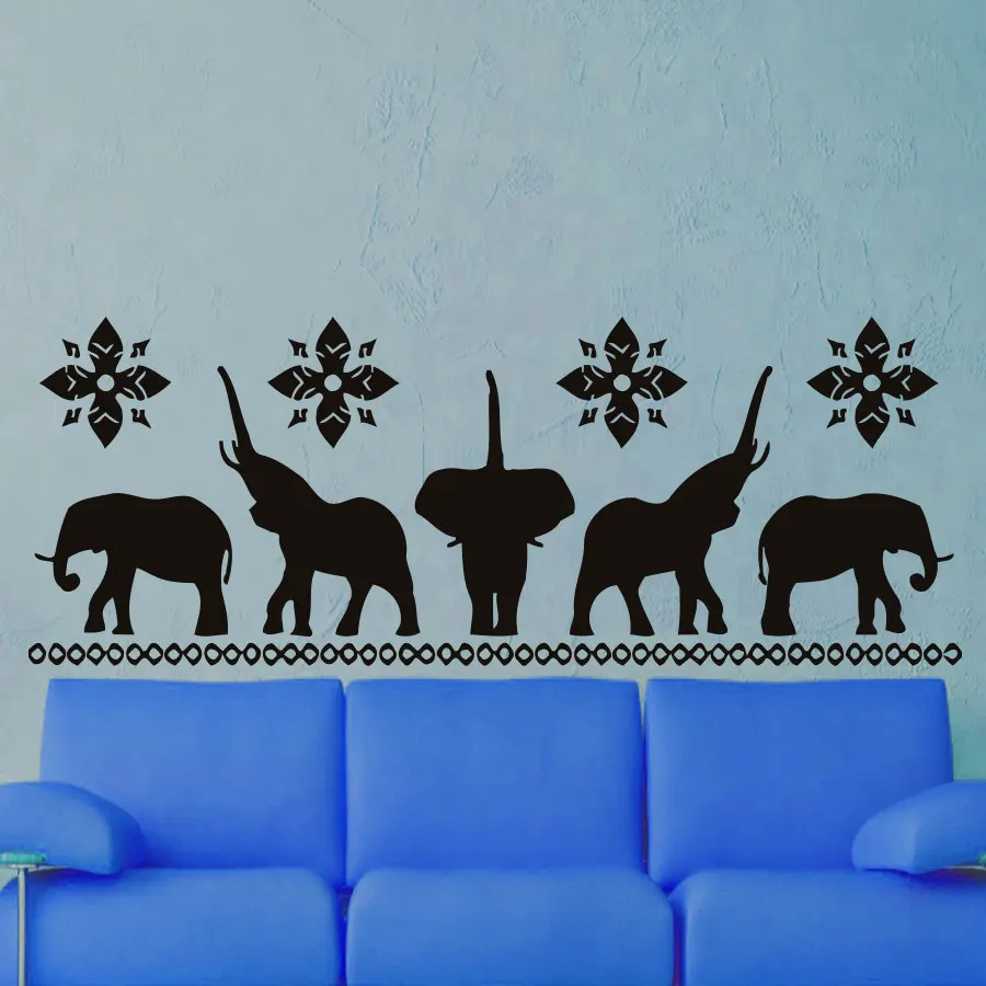 

ZOOYOO Elephant Indian Pattern Om Sign Wall Sticker Art Murals Living Room Bedroom Home Decor Nursery Kids Room Decoration