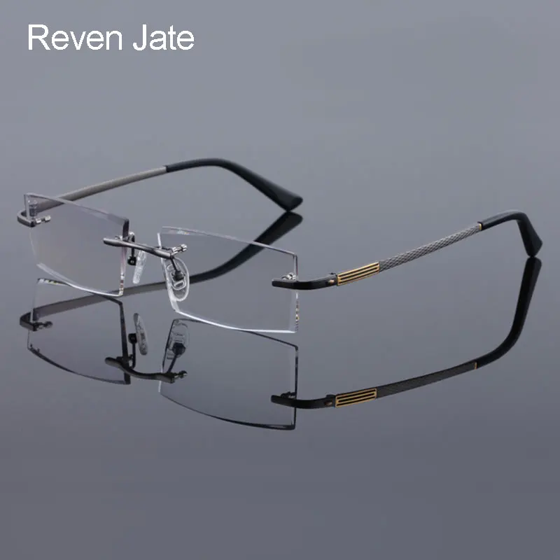 Reven Jate 5904 Titanium Rimless Diamond Cutting Man Glasses Frame Optical Prescription Eyeglasses Men Eyewear Fashion