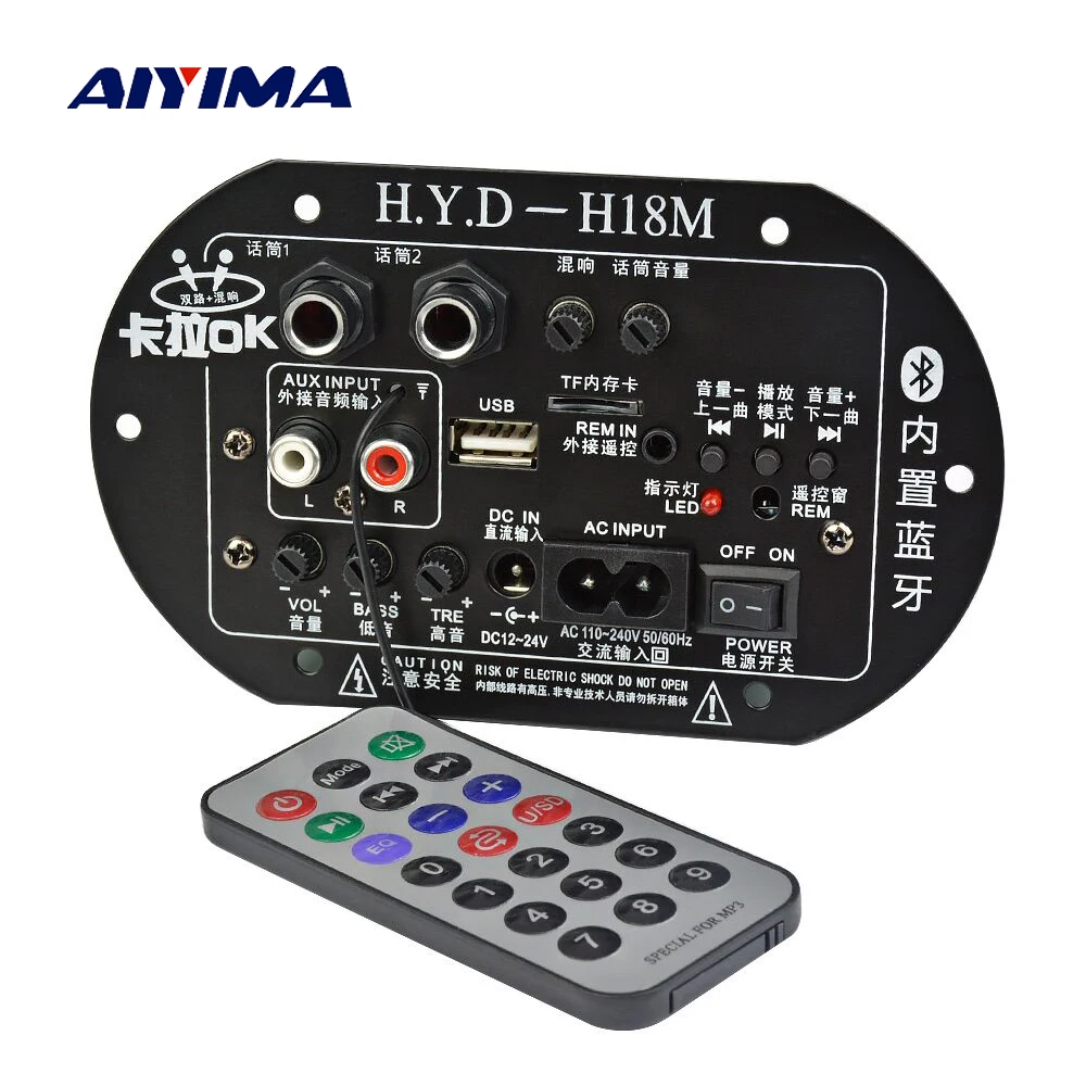 AIYIMA Mono Subwoofer Verstärker Bord Dual Mikrofon K Song Bluetooth Verstärker 30-150W Für 6-10 Zoll lautsprecher 220V 12V 24V
