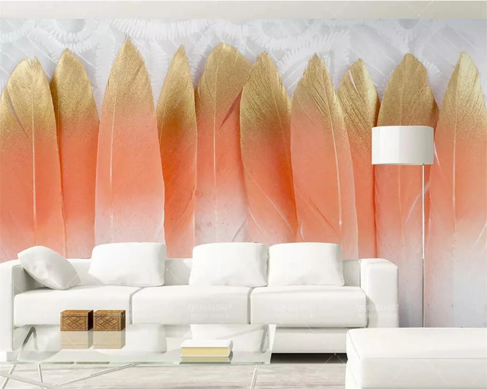 

beibehang Custom wallpaper water red gold-plated 3d mural feather lace TV background wall papers home decor 3d papel de parede