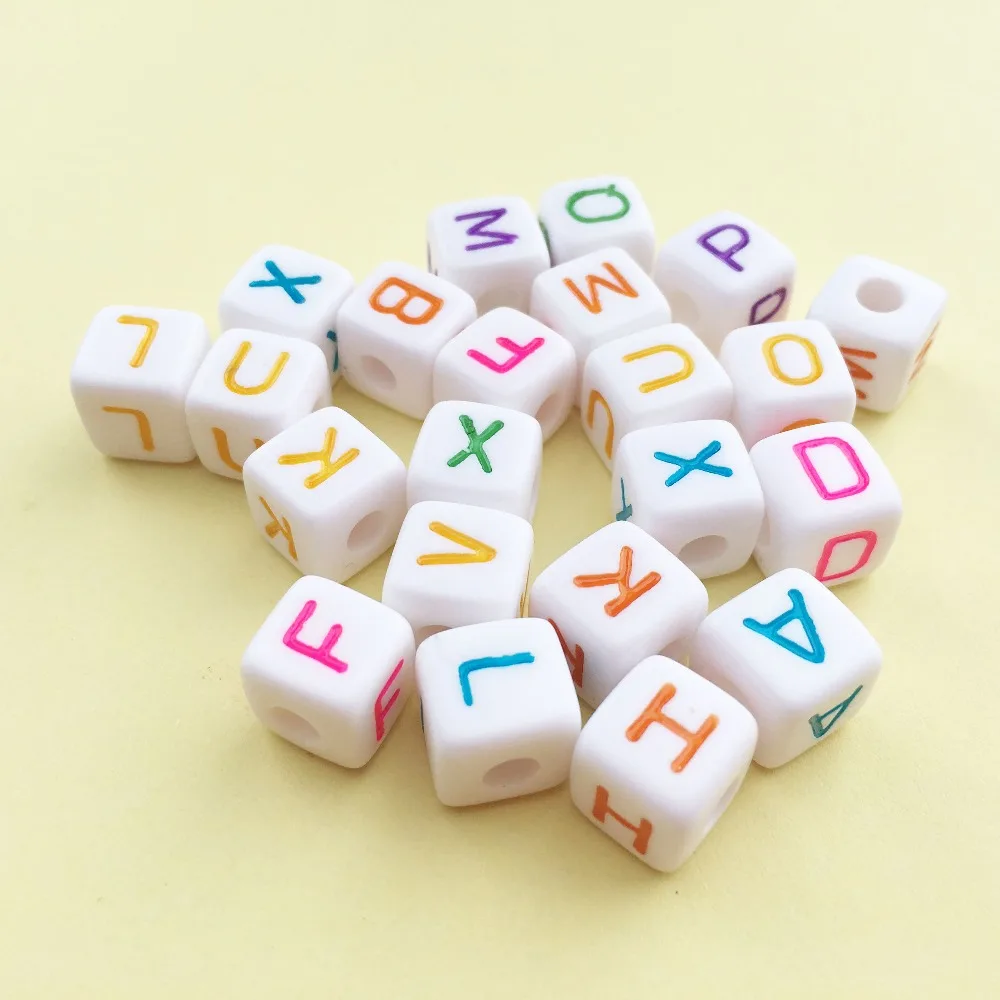 10*10MM Cube Square Letter Beads White with Colorful Printing Plastic Alphabet English Initial Beads Knit Name Bracelet 550pcs