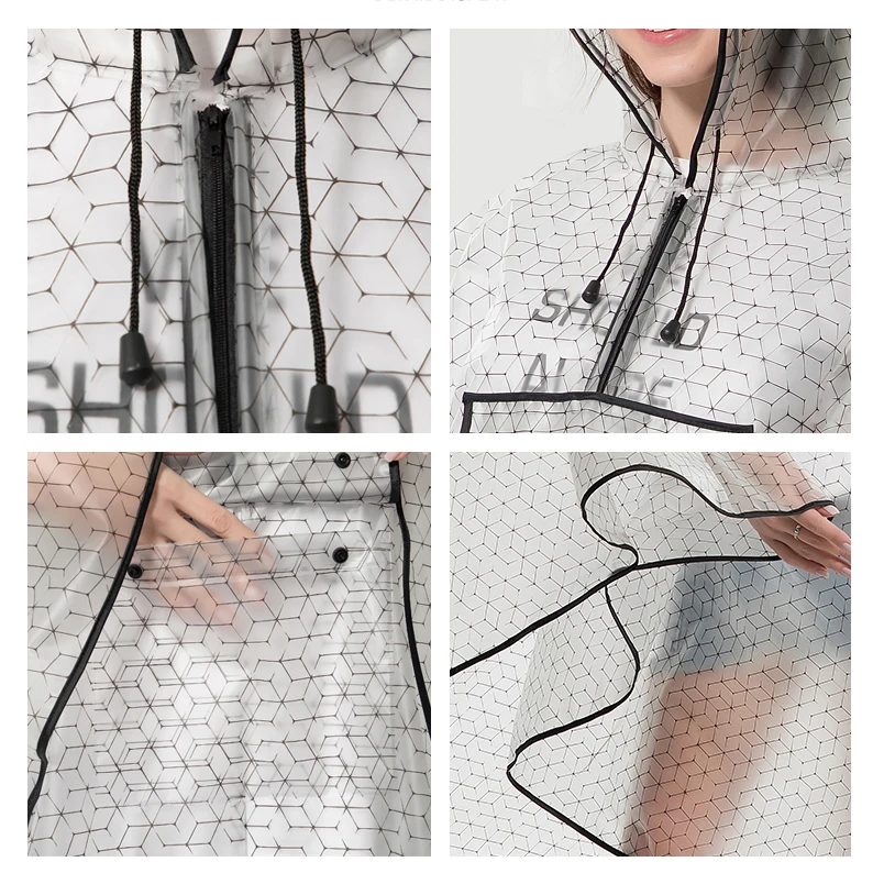 new fashion quality waterproof reusable plastic EVA  women rain cape raincoat men hooded poncho for hiking riding image 4