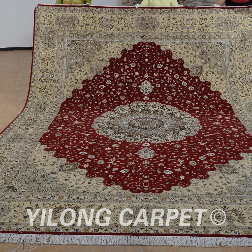 Yilong 9'x12' hand woven wool silk carpets exquisite handmade persian wool rugs (1385)