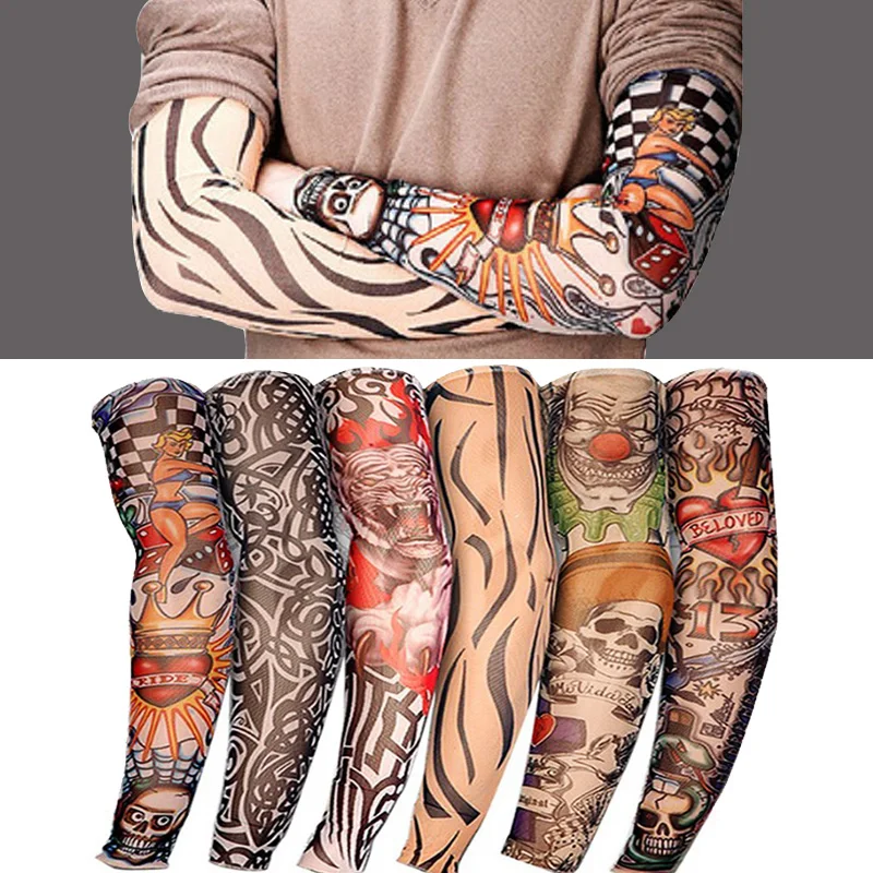 Elastic Tattoo Sleeve 1Pcs Riding UV CareTattoo Arm Sleeves Unisex Arm Stockings Temporary Fake Slip On Tattoo Arm Sleeves Kit