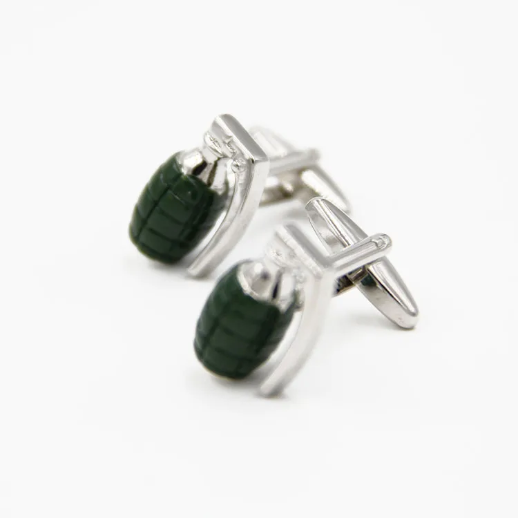 Lepton cufflinks Green and Silver color grenade  Design cufflink for male The military theme cufflink for gifts ,Free Shipping