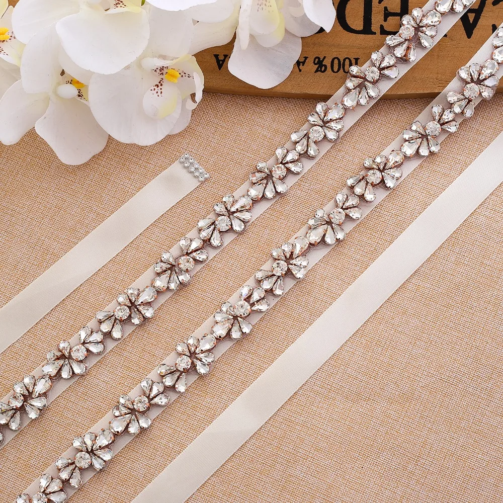 Crystal Pearls Bridal Belt Rose Gold Wedding Belt Thin Rhinestones Wedding Dress Sash For Bridal Accessories J176RG