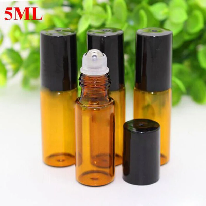 

1200pcs/lot 5ml Mini Glass Roll On Essential Oil Bottle Roller Ball Perfume Bottle With Black Cap Free Shipping