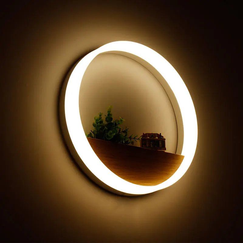 20cm/40cm Simple Bedroom Bedside Wall Light,Modern LED Wall Lamp Solid Wood Living Room Balcony Ring Shaped Wall Lights for Home