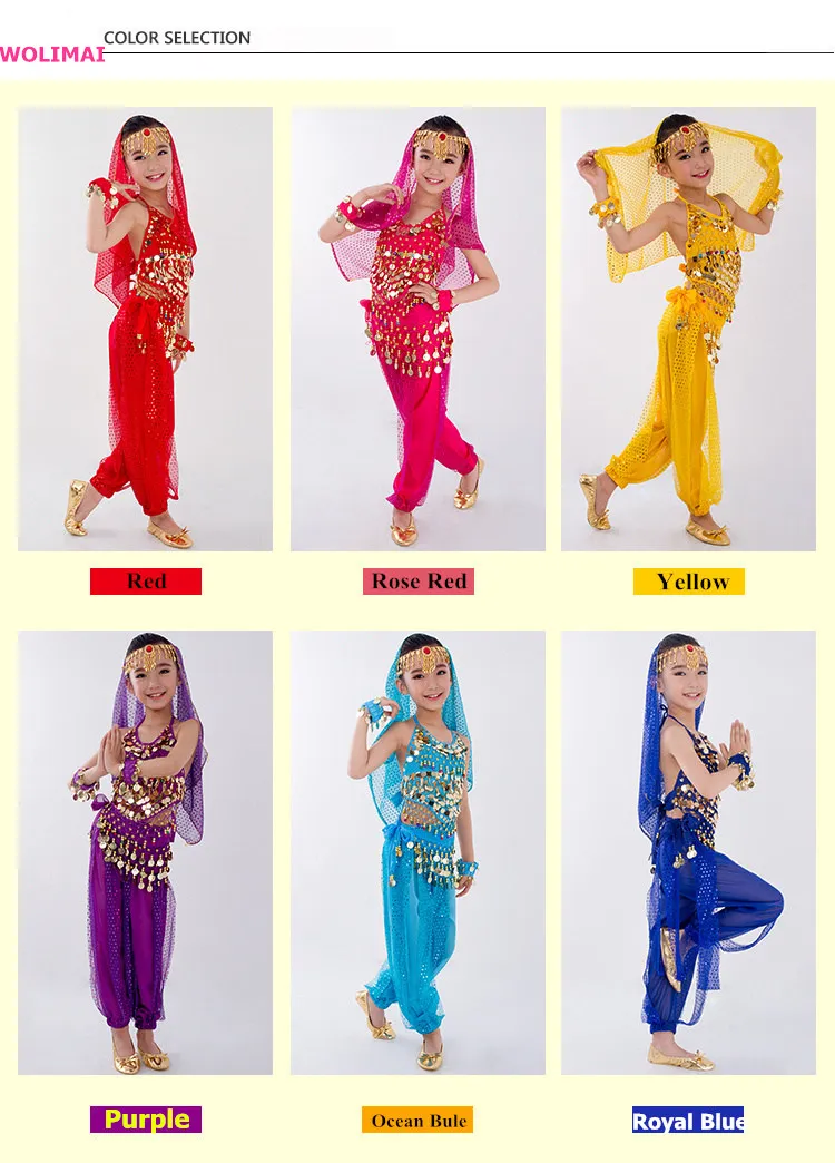 Kinder Bauchtanz Kostüme Set Orientalischer Tanz Mädchen Bauchtanz Indien Bauchtanz Kleidung Bauchtanz Kind Kinder Indisch 6 Farben – Detail 7