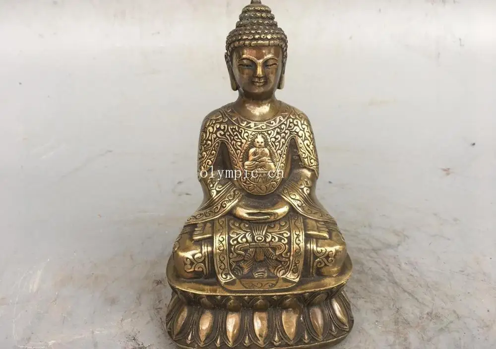 7'' bronze copper carved buddhism Amitabha Sakyamuni tathagata Buddha statue