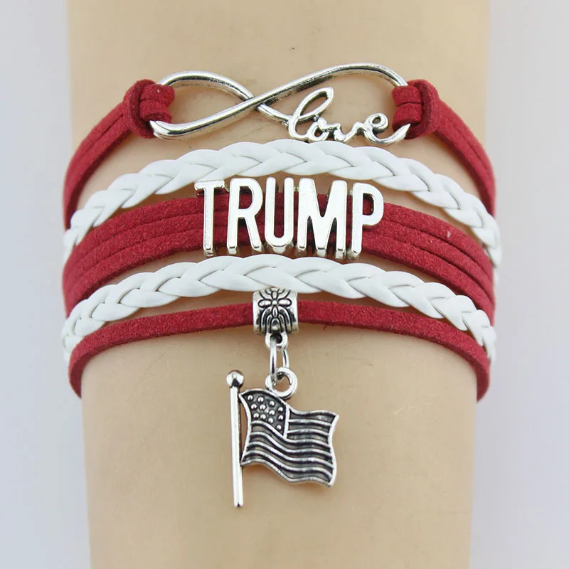 10PC/lot Infinity Love Bethe Change Trump Flag Charms Bracelets & Bangles Leather Braid Wrap Bracelet Men Women Fashion Jewelry