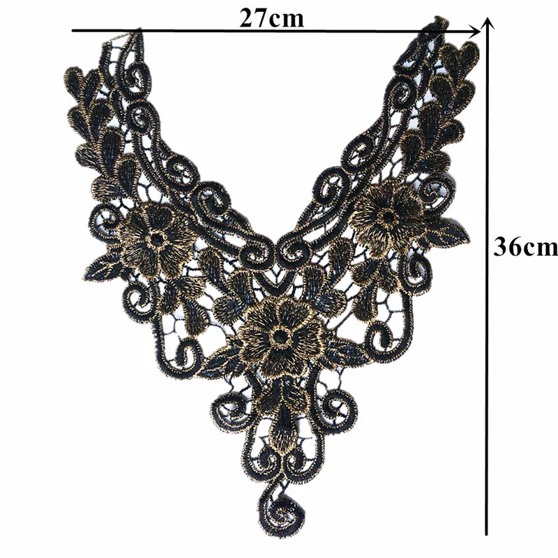 36CM Embroidered Vintage Flowers Collar Hollow Carved Varied Lace Trims Appliques Mesh Sew On Patch Wedding Evening Dress DIY