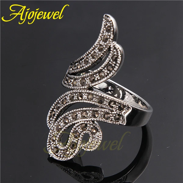 Ajojewel Brand Vintage CZ Wing Design Antique Black Ring Women Fashion Accessories