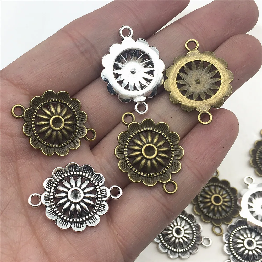 LJJAGLL สังกะสีอัลลอย 21*28 มม.สีบรอนซ์เงิน 15 Pcs/ลอย Sunflower Filigree Charms ตัวเชื่อมต่อ Link ผลการค้นหา diy ALJQ013