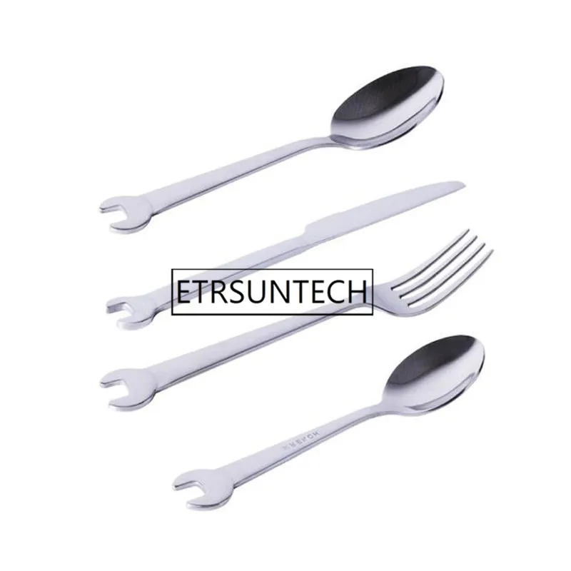 50sets Creative Wrench Shape Stainless Steel Dinner Knife Fork Coffee Spoon Dinnerware Set Cutlery Utensil Kitchen