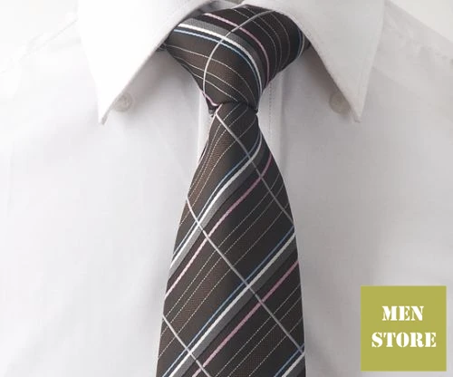 Dark Coffee White Plaid Stripes Men 100% Jacquard Woven Silk Handmade 3