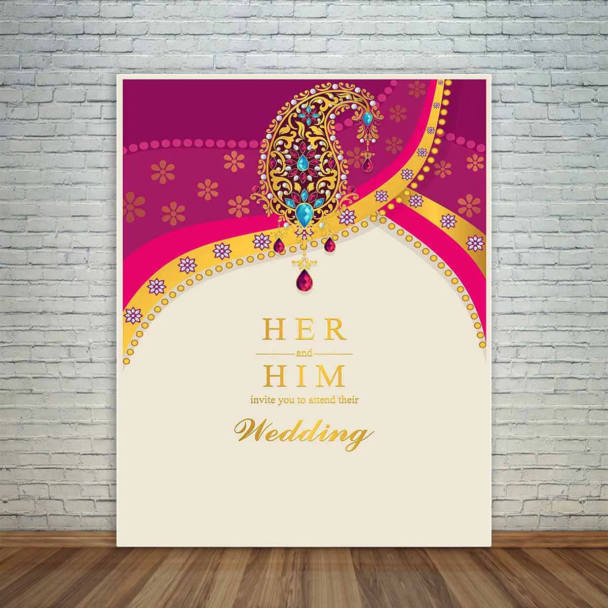 Fundo para estúdio de fotografia funnytree, cartão de casamento da índia, padrão dourado e cristais, cor de fotochamada, fundos de estúdio