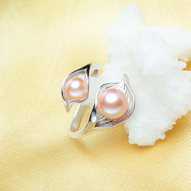FENASY Natural Freshwater Double Pearl Ring Fashion Leaf Cocktail 925 Sterling Silver Rings For Women Party Jewelry Wholesale
