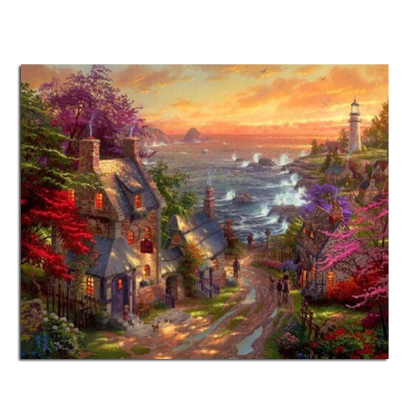 Village 40x50cm New 100% Full Area Highlight Diamond Needlework Diy Diamond Painting Kit 3D Diamond Cross Stitch Embroidery