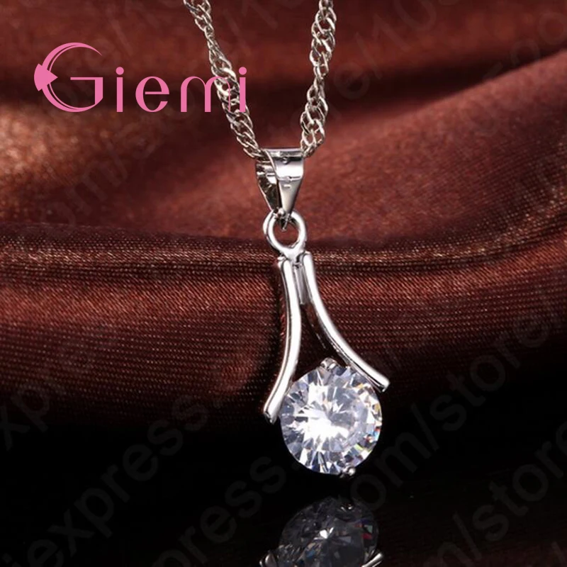 Shiny Lucky Austria Crystal Stone Jewelry Sets for Women Birthday Gift Proposal 925 Sterling Silver Necklace Earrings Set