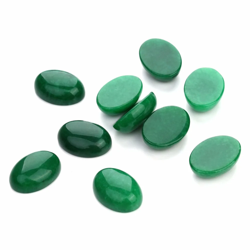 New Fashion 10pcs/lot Natural Bulk Beads 10x14 13x18mm Flat Back Oval Cabochons Cameo Green Stone Beads for Jewelry Makings