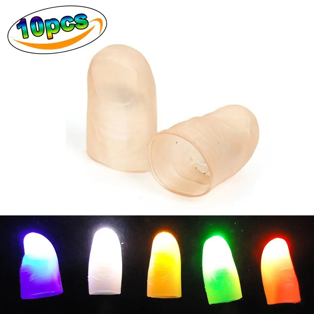 10pcs Magic Fingers Lights LED Flashing Finger Lamp Light up Thumbs Finger Cot Magic Props for Magic Trick Party Props