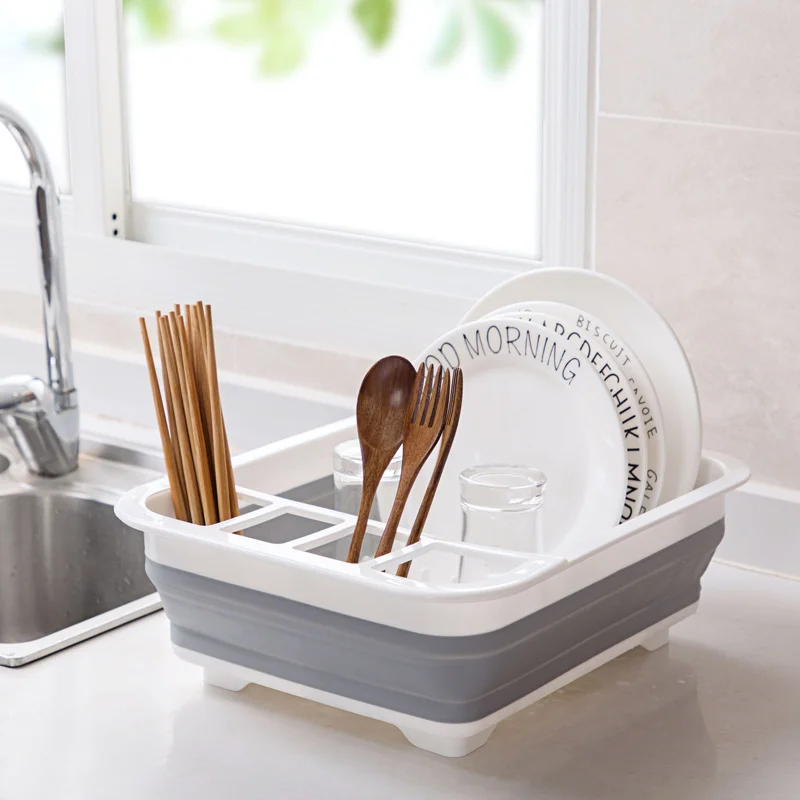 

Foldable Kitchen Tableware Drain Rack Cutlery Storage Box Multifunction Plate Bowl Dish Drainer Stand Cup Holder Basket Organize