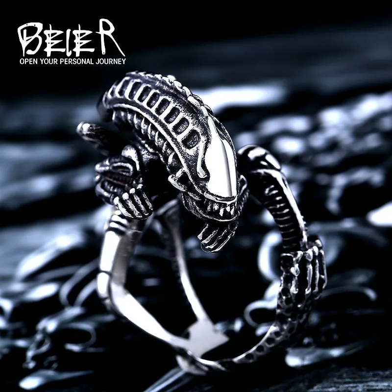 Beier-anillo de acero inoxidable 3D para hombre, joyería de color dorado, Alien Predator, estilo gótico, película, regalo, BR8-358