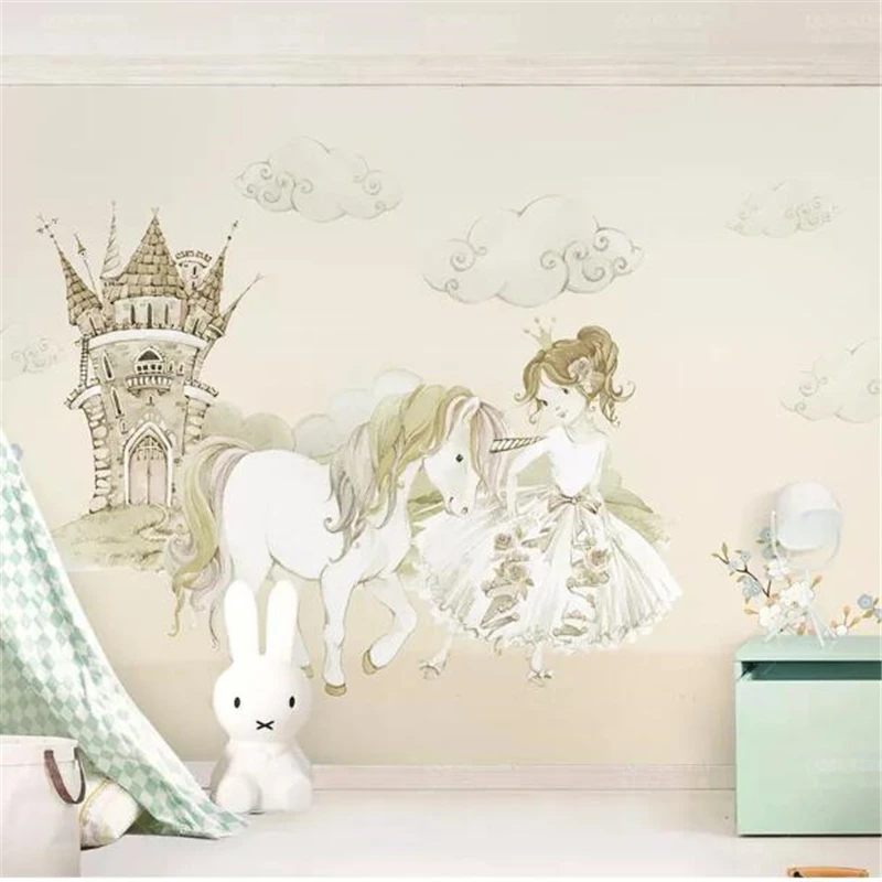 wellyu papel de parede para quarto Custom wallpaper Little Princess and Unicorn Castle Fairytale Children's Room Mural behang