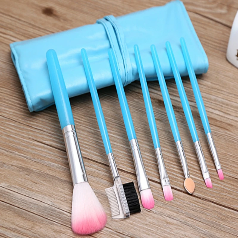 50 bộ/lô 7 cái/bộ Trang Điểm Brushes Set Nhựa xử lý Mỹ Phẩm Foundation Đỏ Mặt bàn chải bóng mắt bàn chải lông mày 6 màu sắc