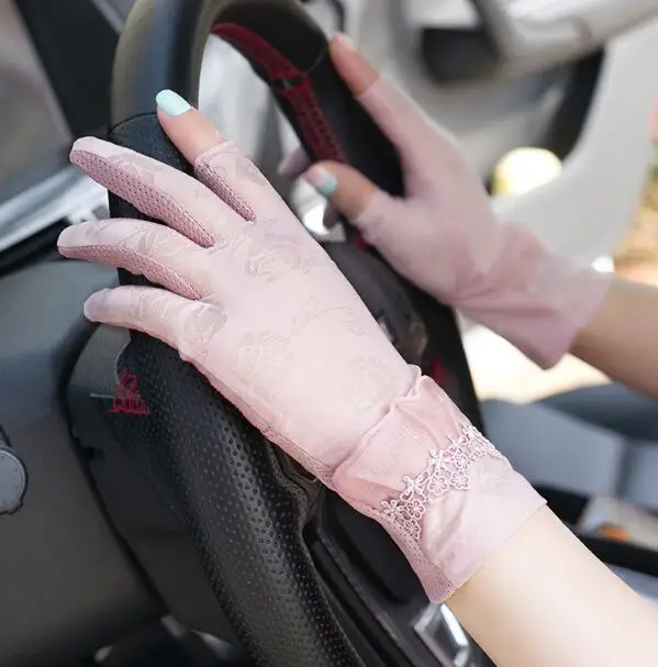 Women's Spring Summer Thin Sunscreen Touch screen Lace Driving Gloves Female Summer non-slip breathable Riding Gloves  R833