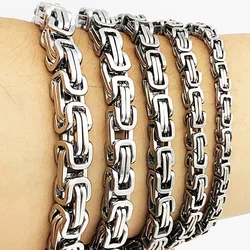 Men Chain Silver Tone 316 Stainless Steel Bracelt Length 18-25cm Byzantine Box Link Necklace Bracelet