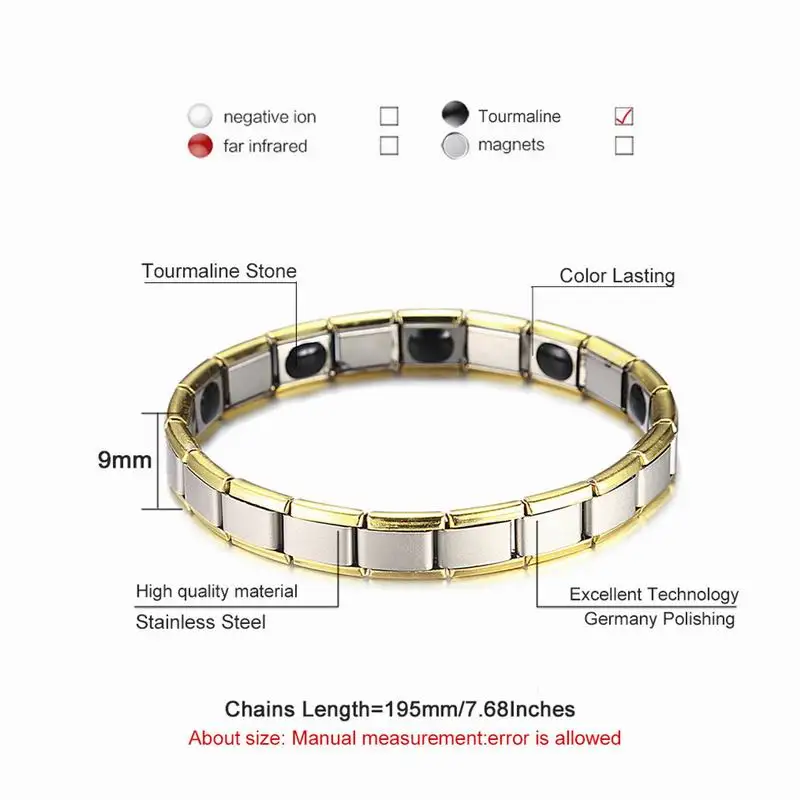 New 4 Color Blue Stainless Steel Chains Health Energy Balance Germanium Magnetic Bracelet For Men Male Bracelets Femme Jewelry