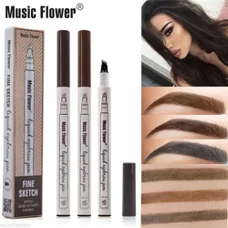 Lápiz líquido para cejas, maquillaje de marca Music Flower, 4 colores, fino boceto, tatuaje impermeable, superduradero, a prueba de manchas