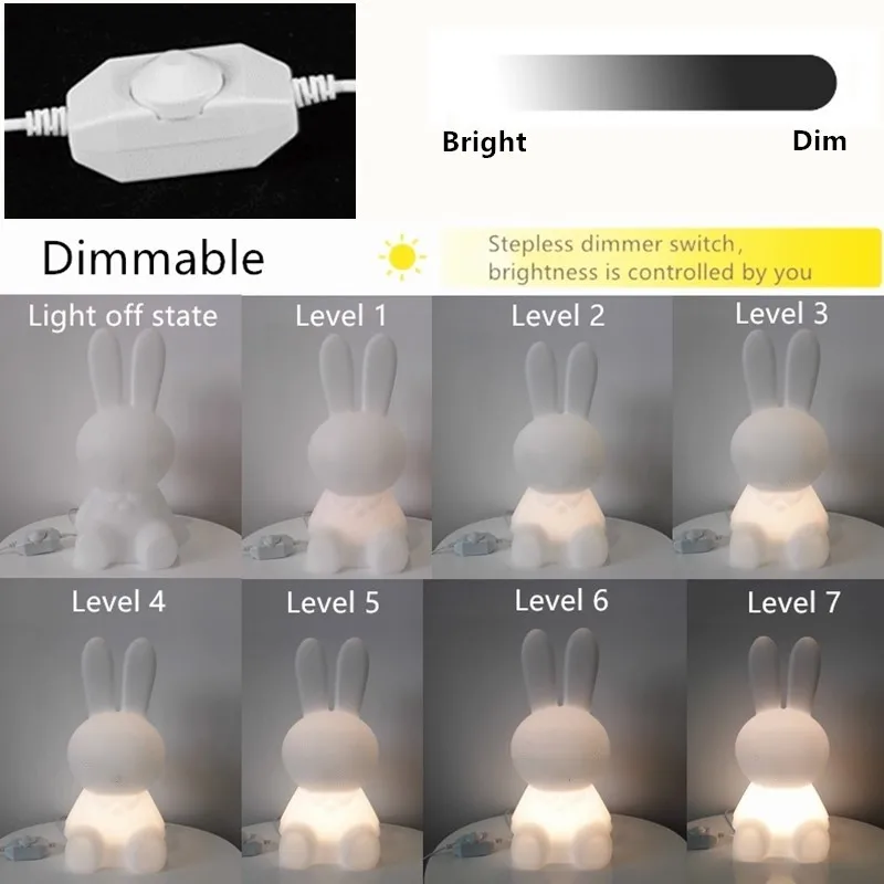 Imagem -04 - Coelho Coelho Hare Bebê Lâmpada Luz da Noite Pode Ser Escurecido Usb Lâmpada Criativa dos Desenhos Animados Presente Animal para Crianças Quarto Conduziu a Lâmpada de Mesa