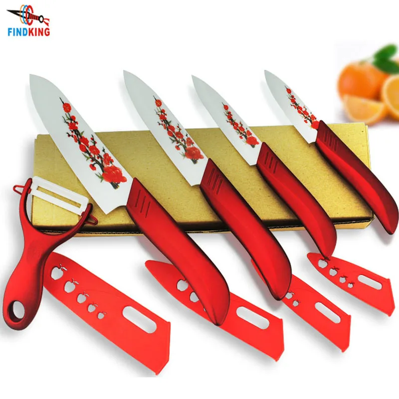 

FINDKING brand Zirconia kitchen Ceramic fruit Knife Set Kit 3" 4" 5" 6" inch with Flower printed+ Peeler+Covers