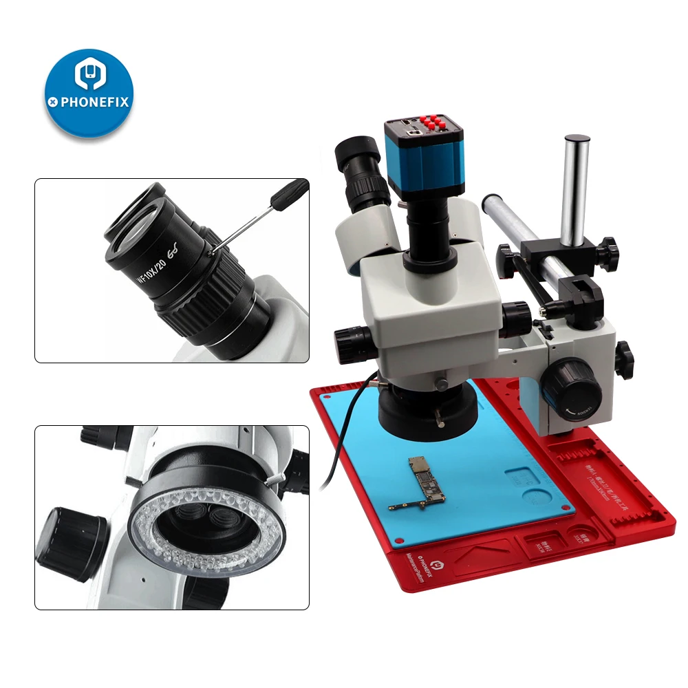 Imagem -03 - Simul-focal Zoom Trinocular Microscópio Estereofônico 38mp Hdmi Microscópio de Vídeo da Câmera Digital para a Solda da Microplaqueta do Pwb do Telefone 3.5x-90x