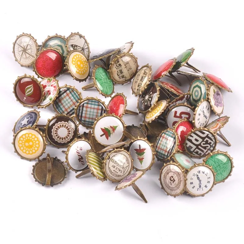 30PCs mix Pattern Bronze Diy Brads Scrapbooking Embellishment Fastener Brad Metal Crafts Decoration 15x15mm cp2259