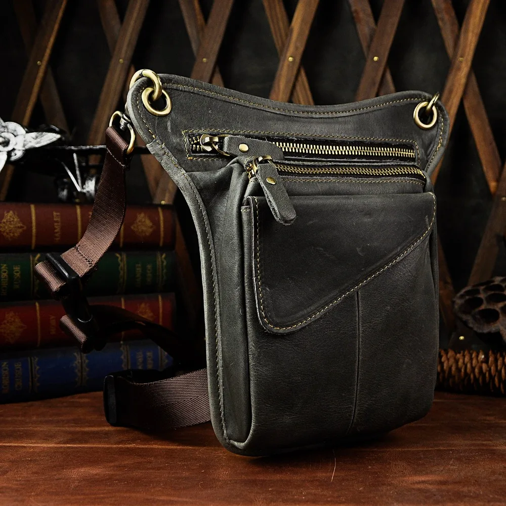 Genuine Leather Men Multifunction Design Travel Sling Shoulder Messenger Bag Fashion Fanny Waist Belt Pack Drop Leg Bag 211-3