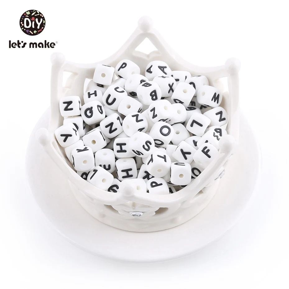 Let\'s Make 10mm 20pc Silicone Letter Beads Alphabet Letter Beads Food Grade Silicone Beads DIY Teething Necklace Nursing Beads