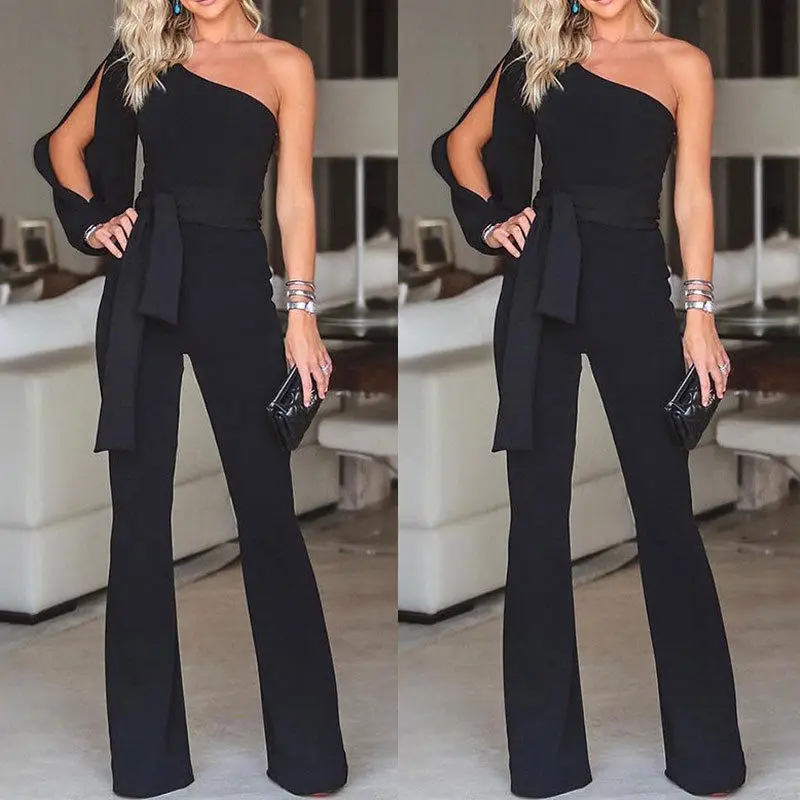 Tute da donna 2018 moda Pagliaccetti da donna Party Clubwear Tutina Tuta Gamba larga Una spalla Pantaloni lunghi Pantaloni